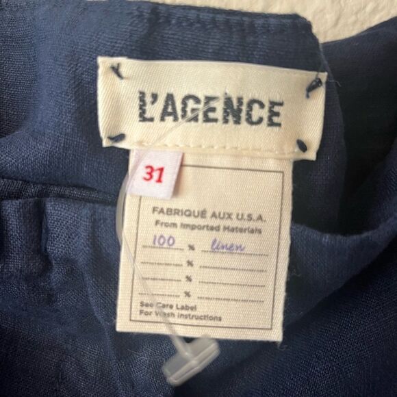 L’Agence Hillary Navy Blue Linen Paperbag Shorts Size 31 New - Picture 3 of 6